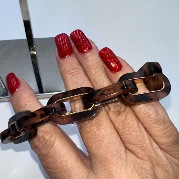 Michael Kors Tortoise Shell Large Link Crystal Rose Gold Toggle Bracelet - Picture 2 of 7